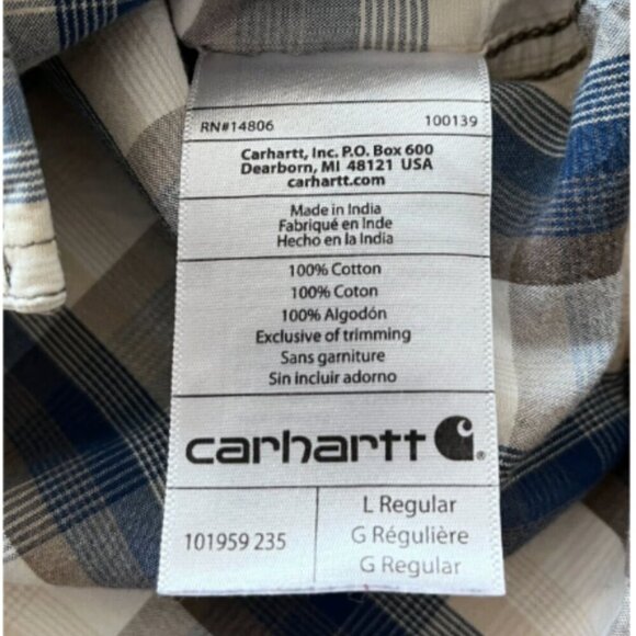Carhartt Mens Relaxed Fit Plaid Button-Up Shirt Size L Blue 100% Cotton Workwear - Picture 4 of 6